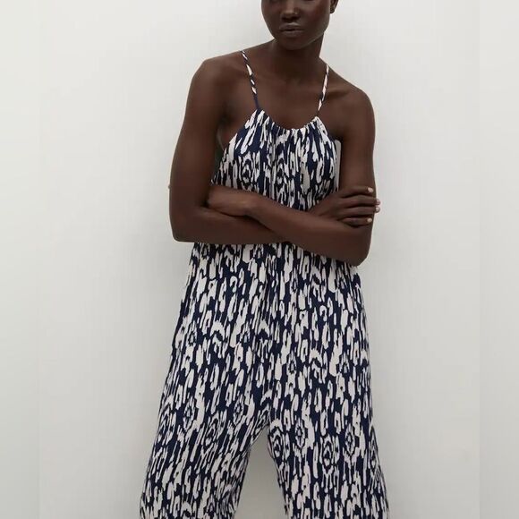 Mango Printed Flowy Viscose Jumpsuit New - Picture 2 of 8